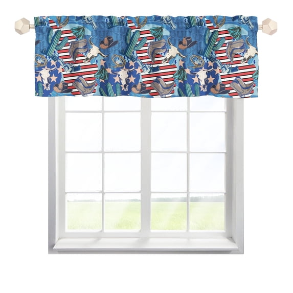 Western Cowboy Kitchen Valance 54"x18" Cowboys Boot Hat Cactus Goat Stripes Stars Short Curtain Half Topper Rod Pocket Window Decor Drape Panel for Living Room Bedroom Bathroom