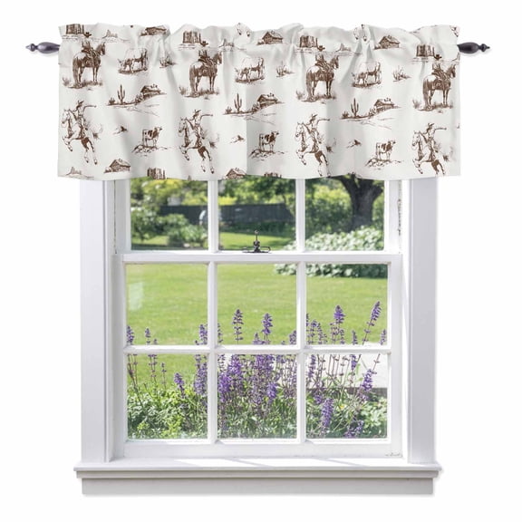 Western Cowboy Kitchen Valances, Retro Brown Desert Ethnic Horse Rod Pocket Window Valance 18 Inch Long, Window Curtain Panels for Living Room Bedroom Laundry, 54x18in