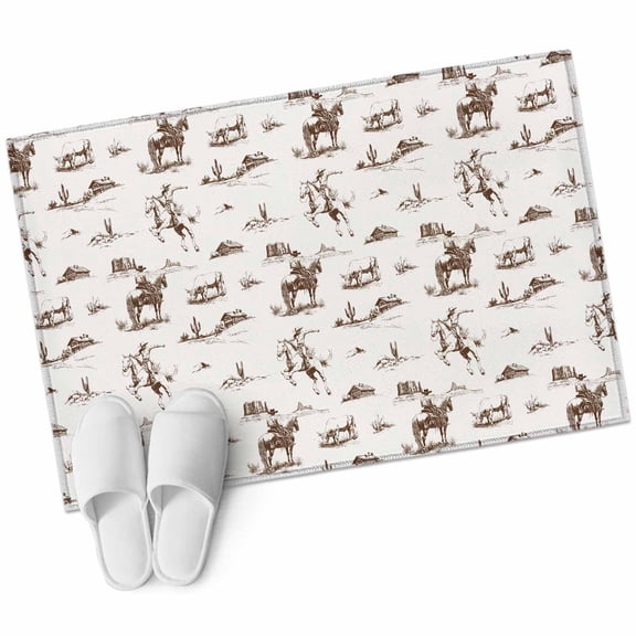 Western Cowboy Large Area Rugs for Bedroom Living Room, Soft Non Slip Carpet Bedside Rug, Retro Desert Cactus Country Cowboy Brown Rectangle Floor Cover Kitchen Accent Rug 2'x3' for Office