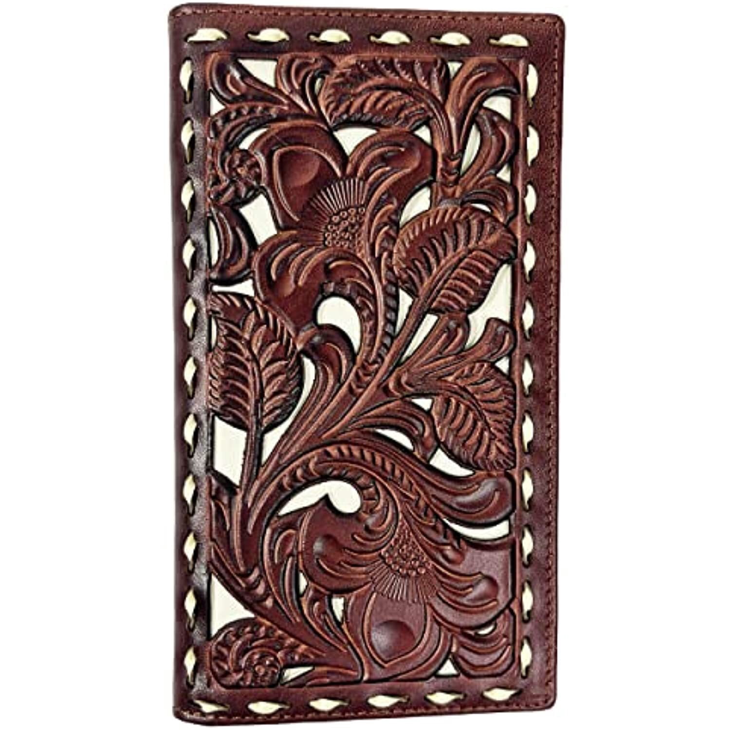Western Cowboy Leather Long Wallets for Men Checkbook Tooled Wallet ...