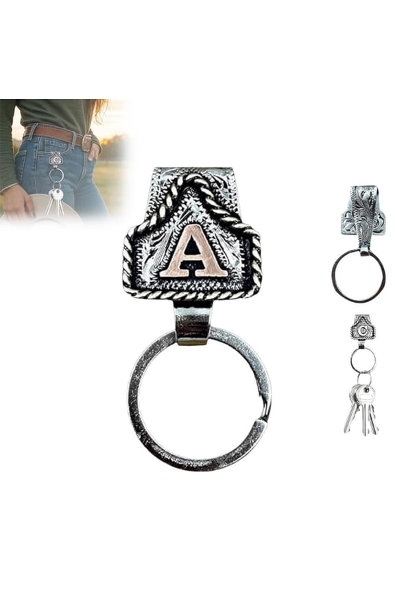Western Cowboy Letter A Keychain - Vintage Handmade Initial A Clip for Belt/Pocket, Metal Key Holder with Rustic Finish