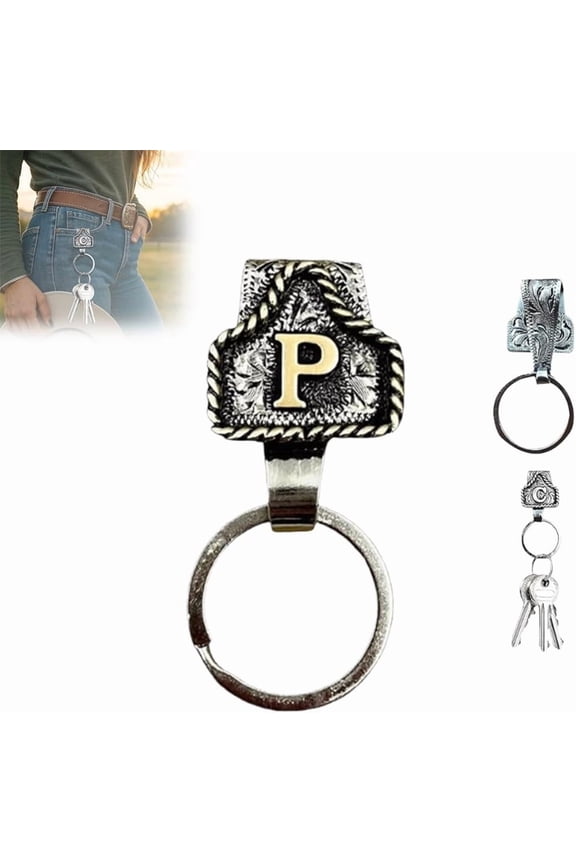 Western Cowboy Letter Keychain, Vintage Handmade Letter A-Z Initial Keychain Clip, Personality Metal Key Chain for Belt