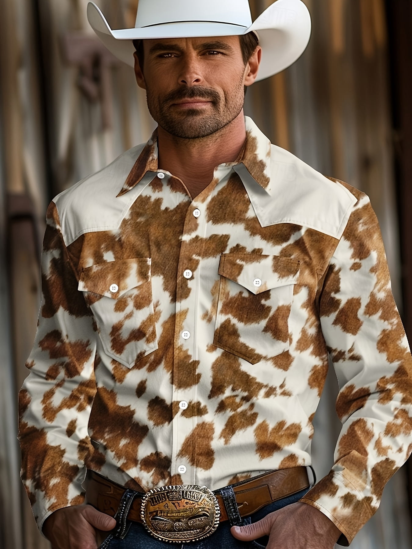 Western Cowboy Long Sleeve Shirts for Men Snap Button Shirt with ...