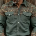 thumbnail image 1 of Western Cowboy Men Shirts Retro Flower Print Long Sleeve Shirt Lapel Collar Button Down Shirts Army green XXL, 1 of 4