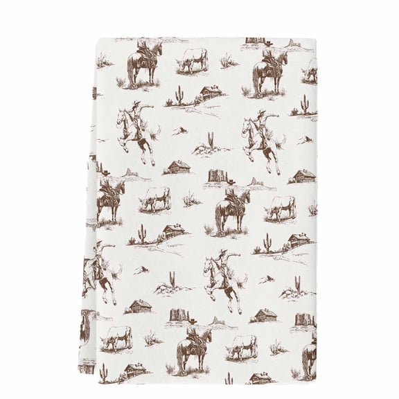 Western Cowboy Microfiber Kitchen Towel, Retro Desert Cactus Country Cowboy Brown Soft Absorbent Dish Towels, Quick Drying Washable Dishcloths for Kitchen Cleaning, Drying Dishes, 18x28 Inches