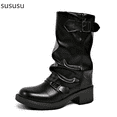 thumbnail image 1 of Western Cowboy Mid Calf Boots with Round Toe and Heel Featuring Buckle Detail for Everyday Wear Comfortable Pull On Design, 1 of 7