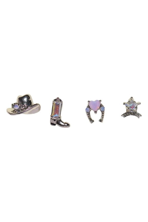 Western Cowboy Multi-pack Earrings - 4 Piece Set in Silver and Gold