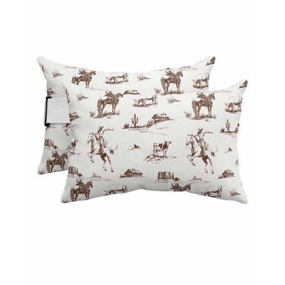 Western Cowboy Outdoor Head Resting Pillows with Insert Retro Brown Desert Ethnic Horse 2 Pack Waterproof Lumbar Pillows with Adjustable Elastic Strap for Patio Recliner Chaise Beach Chair, 11"x16"