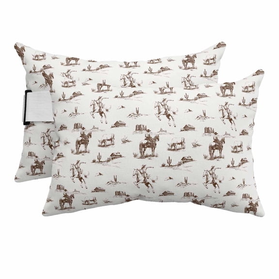 Western Cowboy Outdoor Pillows for Chaise Lounge Chair Beach Headrest Pillow Set of 2 Waterproof Lumbar Pillows with Insert Retro Desert Cactus Country Cowboy Brown Pillow for Patio Pool 11"x16"