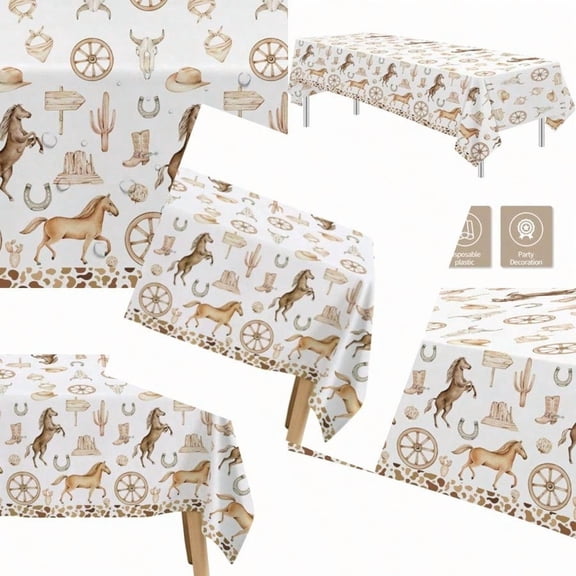 Western Cowboy Party Decorations Tablecloth Disposable Wild West Cowboy Birthday Party Supplies Table Cover Western Rodeo Cowboy Birthday Shower Table Cloth 3 Pack 54in x 108in