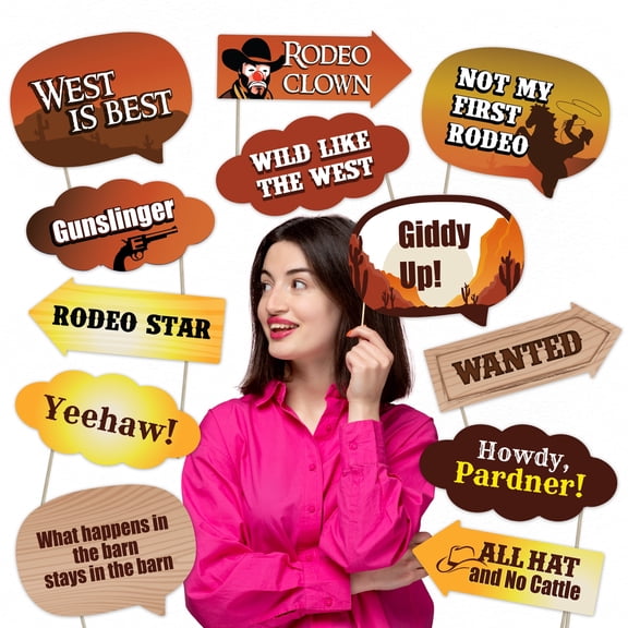 Western Cowboy Party Photo Booth Props Set Country-Themed Decorations for Rodeos and Barn Parties (12 pcs)