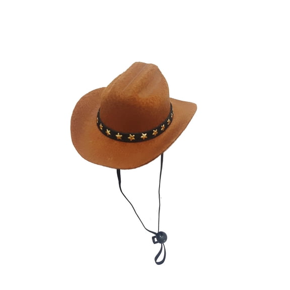 Western Cowboy Pet Cap, Adjustable Brown Hat with Star Decor, Funny Holiday Party Outfit Accessories for Cats & Dogs