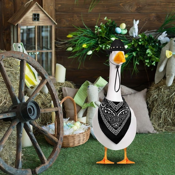 Western Cowboy Porch Goose Outfits for 23"/ 17'' Lawn Cement Goose Statue Clothes - Western Cowboy Theme Hat with Bandana Scarf -Outdoor Garden Patio Yard Decor(Black)