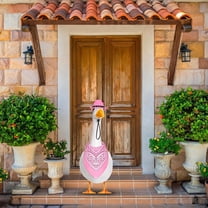 Western Cowboy Porch Goose Outfits for 23"/ 17'' Lawn Cement Goose Statue Clothes - Western Cowboy Theme Hat with Bandana Scarf -Outdoor Garden Patio Yard Decor(Pink)