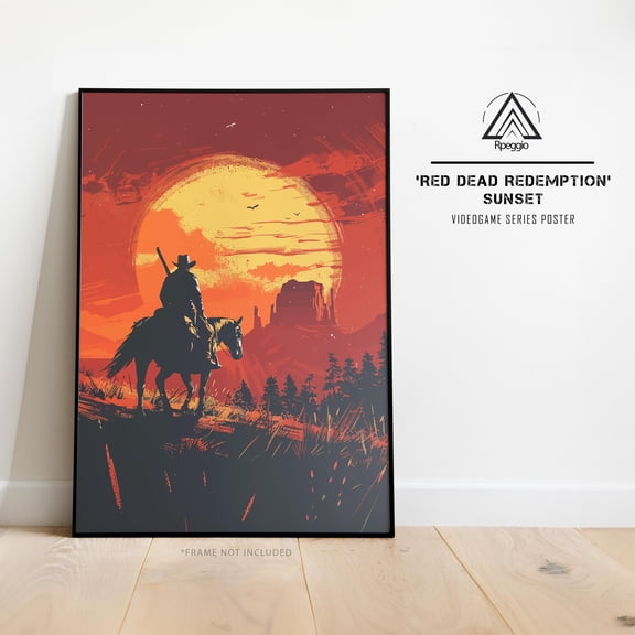 Western Cowboy Poster: Sunset Landscape, RDR Gamer Room Art Physical Wall Art , Poster Print Only
