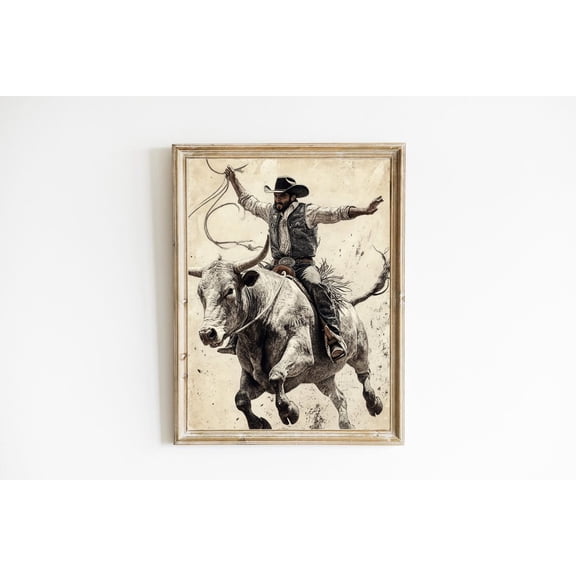 Western Cowboy Print Poster Cowboy Riding Bucking Bull Decor Poster Vintage Horse Art Rustic Horse Lover Rodeo Wall Art Poster E732, Unframed Poster Size 12x18 F03.1.18l380