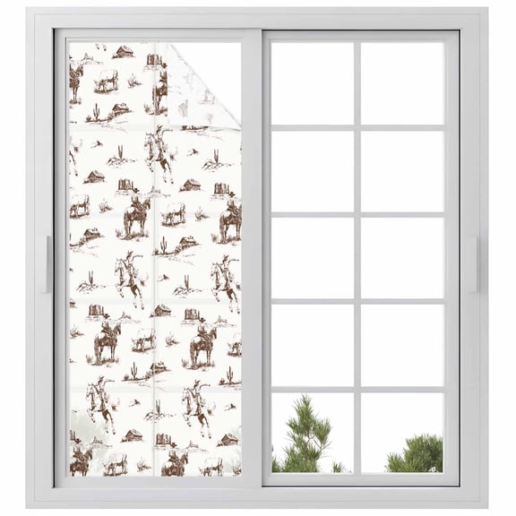 Western Cowboy Privacy Window Film, Decorative Frosted Glass Window Film, Retro Desert Cactus Country Cowboy Brown Reusable Peel and Stick Static Cling for Home Bathroom Office Glass Door 23.6"x59"
