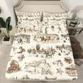 thumbnail image 1 of Western Cowboy Queen Bed Sheets American Wild West Desert Bedding Set for Boys Men Youth, Hand Drawn Sketch Illustration Fitted Sheet Rustic Country Western Decor Sheets 3 Pieces, 1 of 5