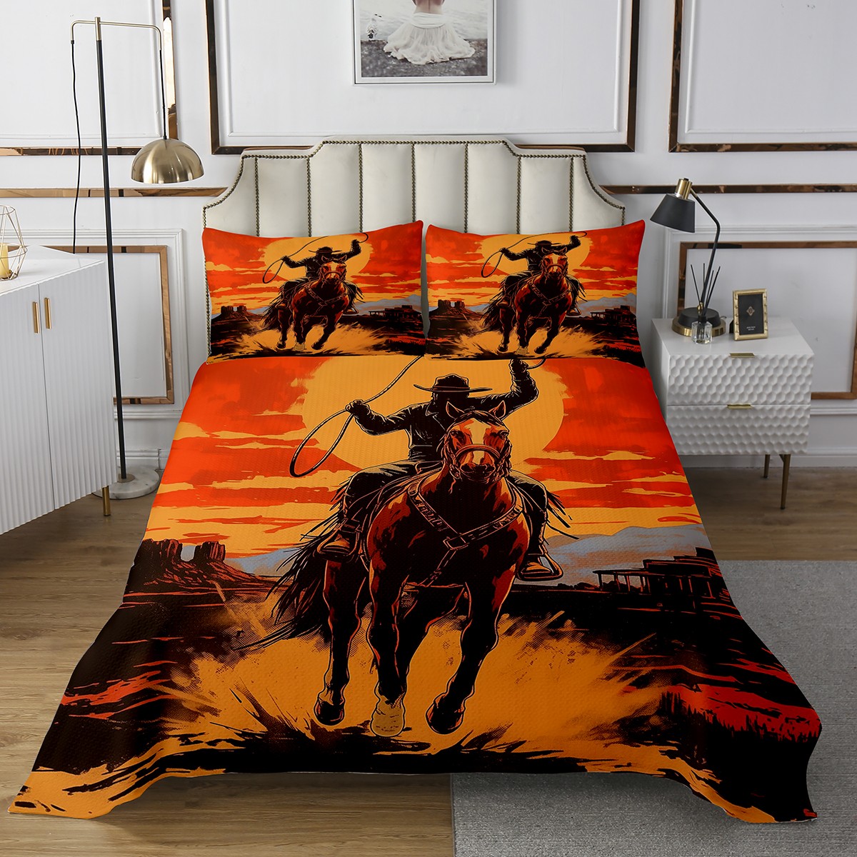 Western Cowboy Queen Quilt Set,West Style Horse Bedding Set Men Room ...