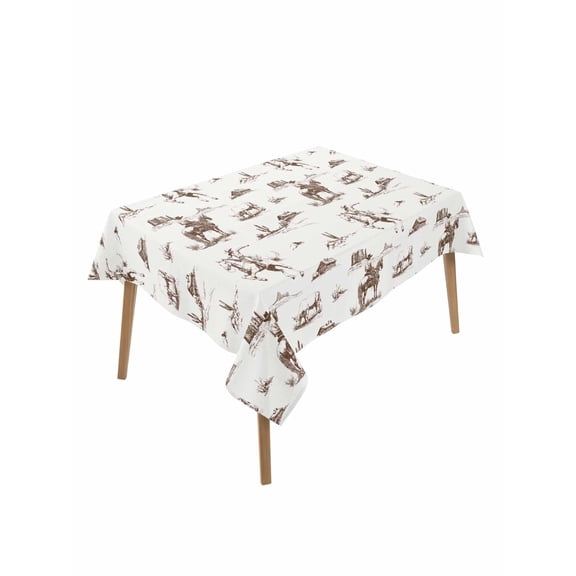 Western Cowboy Rectangle Tablecloth, Retro Desert Cactus Country Cowboy Brown Waterproof & StainResistant Tablecloth, Washable Oil-proof Table Cover for Dining/Party/Wedding/Camping/Buffet 60x102 In