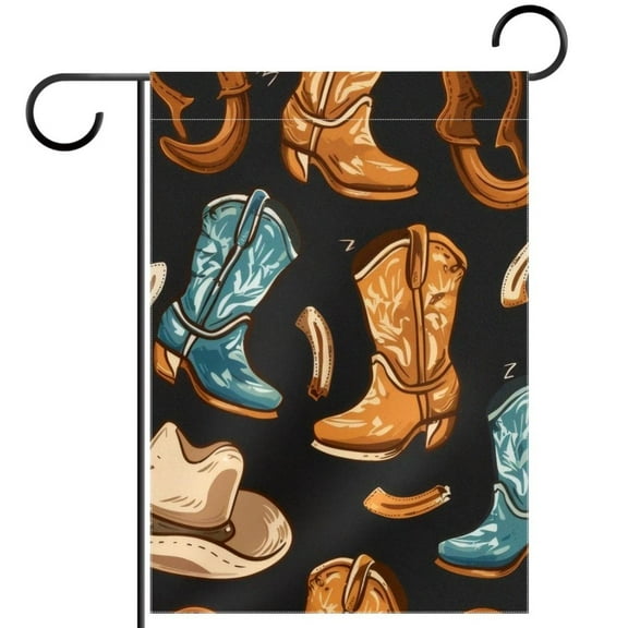 Western Cowboy Retro Boots Hat Welcome Garden Flags, 12 x 18 Inch Double Sided Outdoor Yard Flags Waterproof For Home Outside Patio Lawn Porch
