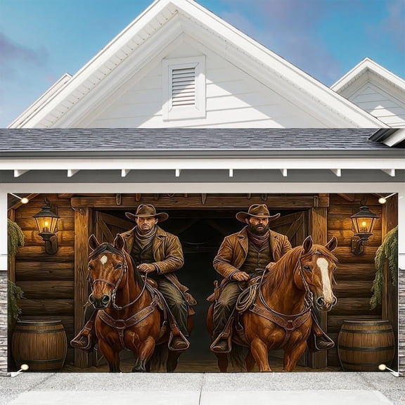 Western Cowboy Retro Style Backdrop for Indoor Outdoor Party Decor Photography Background Banner Hanging Fabric Garage Door Cover Large Size 157.48 x 70.87 Inches