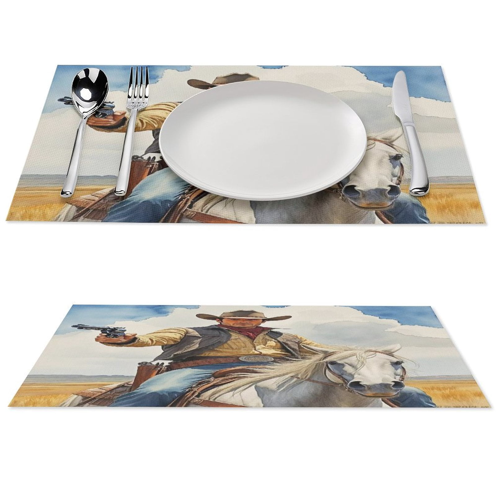 Western Cowboy Riding A White Horse PVC Waterproof Place Mats Placemats ...