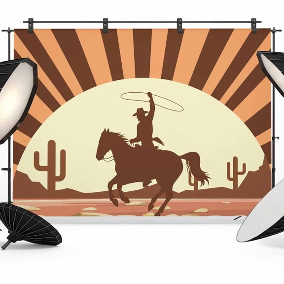 Western Cowboy Riding Horse Photography Backdrop 7x5FT, Hand-drawn Desert Cactus Photo Backdrops, Background for Photography Studio Photo Studio Background, Back Drop for Photoshoot