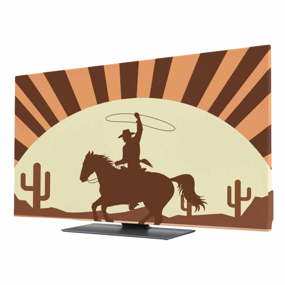 Western Cowboy Riding Horse TV Dust Cover 24 Inch, Hand-drawn Desert Cactus Computer Monitor Cover Dustproof Stretchable Indoor TV Screen Protector for LED LCD Universal Monitors