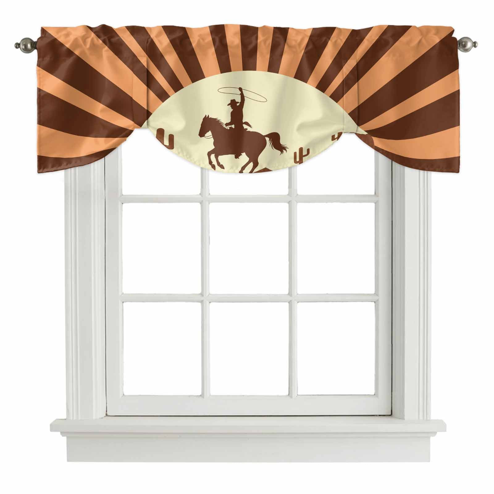 Western Cowboy Riding Horse Tie Up Valance for Windows Hand-drawn