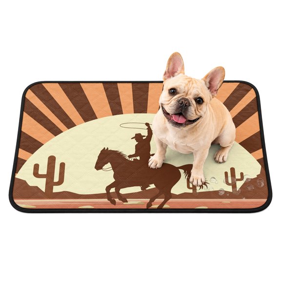 Western Cowboy Riding Horse Washable Pee Pads for Dogs, Hand-drawn Desert Cactus Reusable Puppy Pads Waterproof Pet Mat, Absorbent Dog Pee Pads for Crate Pet Training Whelping Playpen Mats 24"x18"