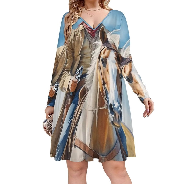 Western Cowboy Riding Long Sleeve Dresses For Women Vintage Elegant Party Dress Oversized V-neck Dress S-8XL - Walmart.com Western Cowboy Riding Long Sleeve Dresses For Women Vintage Elegant Party Dress Oversized V-neck Dress S-8XL - Walmart.com