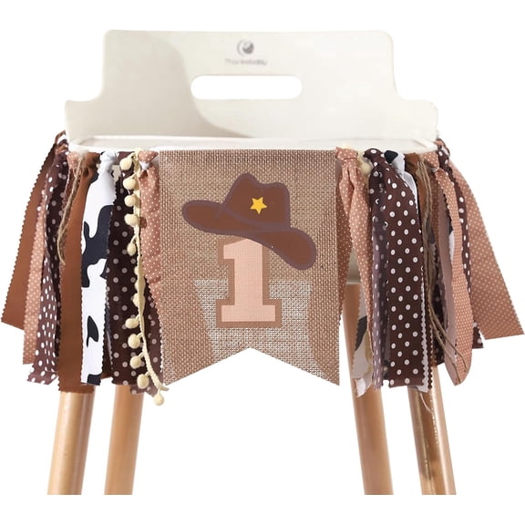 Western Cowboy Rodeo 1st Birthday High Chair Banner Cake Smash