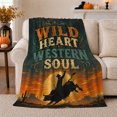 thumbnail image 1 of Western Cowboy Rodeo Sunset Scene, Cozy Typography Art Scene, Warm Flannel Blanket for Living Room and Reading Nook, Art Lovers Valentine's Day Gift, Artistic Home Decor, 1 of 9