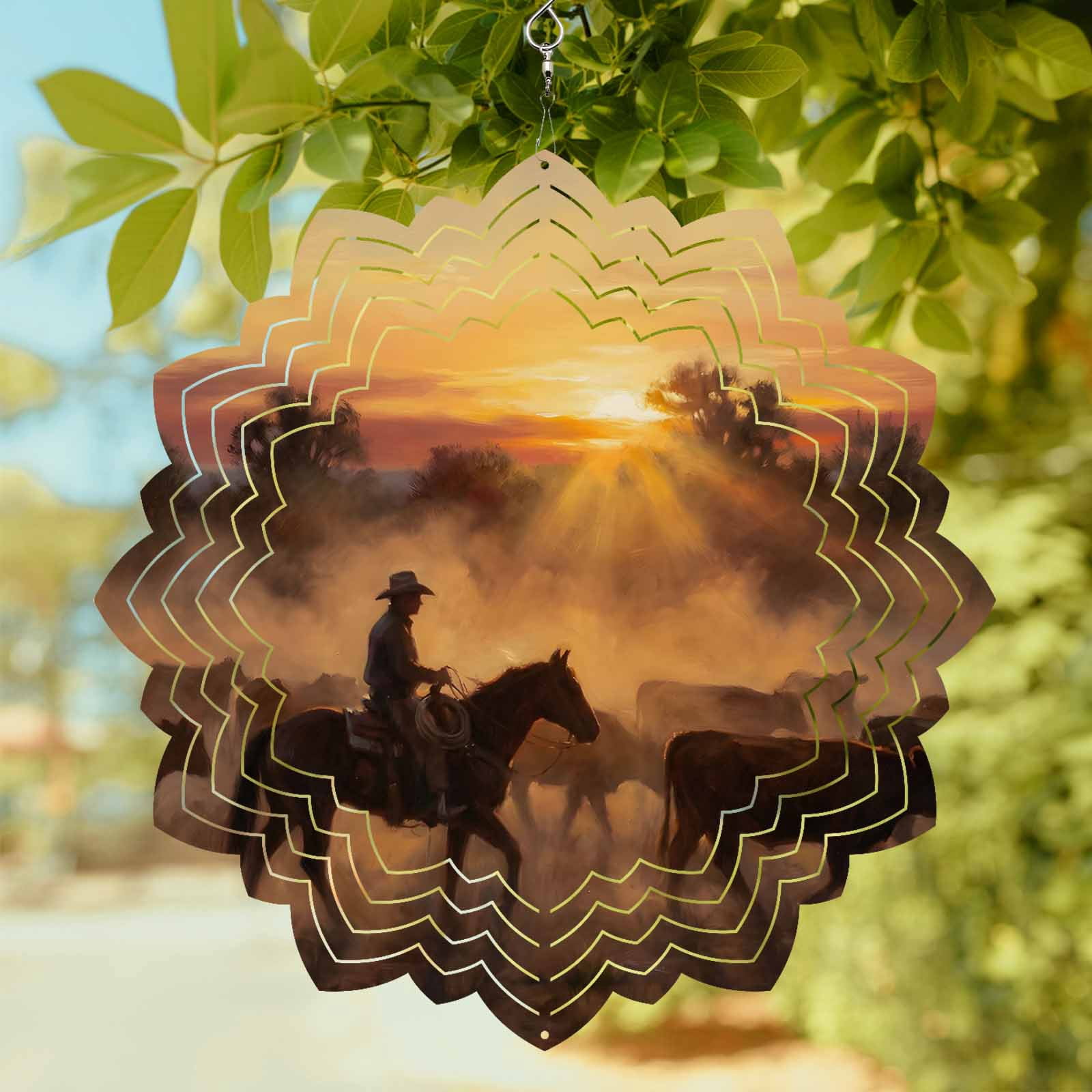 Kinetic Country Western Cowboy Scenery Wind Spinner for Garden Yard 8In, Romantic ...