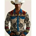 thumbnail image 1 of Western Cowboy Shirt For Men,Classical Embroidered Long Sleeve Slim Fit Casual Button Down Hippie Shirts with Pockets Multicolor XL, 1 of 6