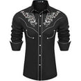 thumbnail image 1 of Western Cowboy Shirt for Men Long Sleeve Embroidered Button Down Shirts Slim Fit Spring Fall Black L, 1 of 2