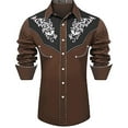 thumbnail image 1 of Western Cowboy Shirt for Men Long Sleeve Embroidered Button Down Shirts Slim Fit Spring Fall Brown XXXL, 1 of 2