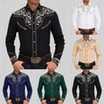 thumbnail image 1 of Western Cowboy Shirt for Men Vintage Button Down Shirts Fall Long Sleeve Country Embroidered Top Khaki S, 1 of 6
