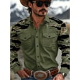 thumbnail image 1 of Western Cowboy Shirts for Men Snap Button Long Sleeve Shirt with Western Cowboy Embroidery Green XXL, 1 of 6