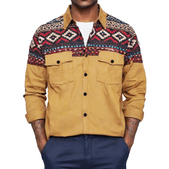 Western Cowboy Shirts for Men Snap Button Long Sleeve Shirt with Western Cowboy Embroidery Yellow XXL