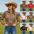thumbnail image 1 of Western Cowboy Shirts for Women Cowgirl Spring Fall Button Down Shirt Floral Embroidery Long Sleeve Snap Red Tops S, 1 of 3