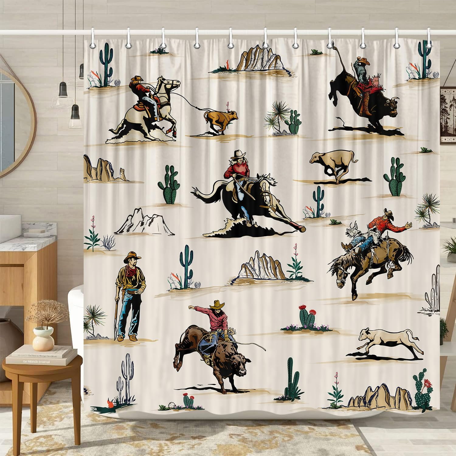Western Cowboy Shower Curtain Cactus Farmhouse Country American Wild