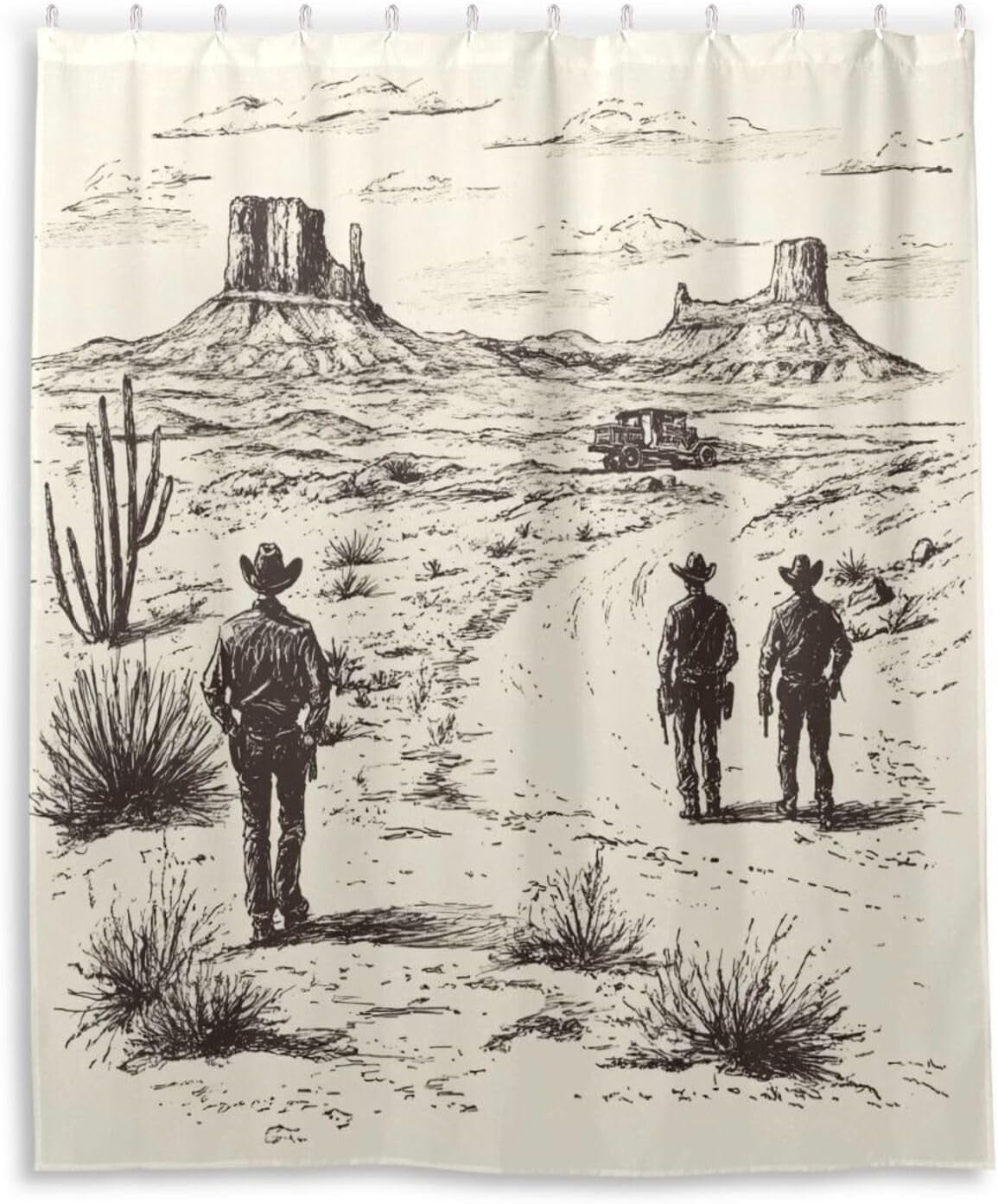 EOVDSFW Western Cowboy Shower Curtain Set - 60x72 Inch Waterproof Polyester, Cactus Horse Desert Print With 12 Hooks
