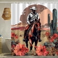 thumbnail image 1 of Western Cowboy Shower Curtain Cowboy Riding Horse in Desert Retro Cactus Sunset Vintage Farmhouse Shower Curtain with Hooks 72x72 Inch Waterproof Polyester Bathroom Curtain (Cactus Cowboy), 1 of 6