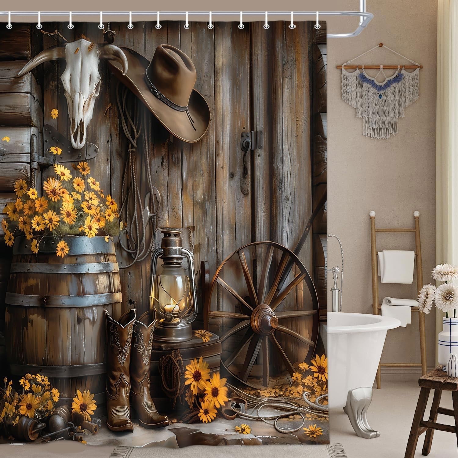 Western Cowboy Print Pattern Bathroom Shower Curtain