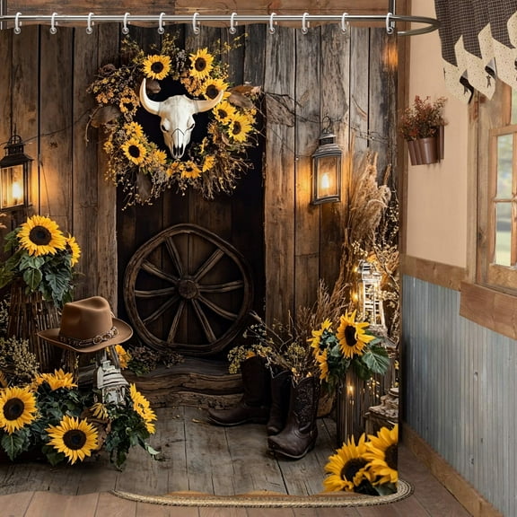 Barn Door Shower Curtain Western Cowboy Bathroom Curtain,72"x72"
