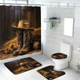 thumbnail image 1 of Western Cowboy Shower Curtain Sets with Non-Slip Rug Rodeo Cowboy Boots Hat on Straw in Wooden Barn with Non-Slip Rugs Toilet Lid Cover and Bath Mat Bathroom Decor Set, 72x72 Inch, 1 of 4
