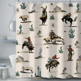 thumbnail image 1 of Western Cowboy Shower Curtain, Wild West Riding Horse Cactus Desert Vintage Farmhouse Country Decor Bath Curtains, Artistic Theme Bathroom Curtain with Hooks, 69x72IN, 1 of 6