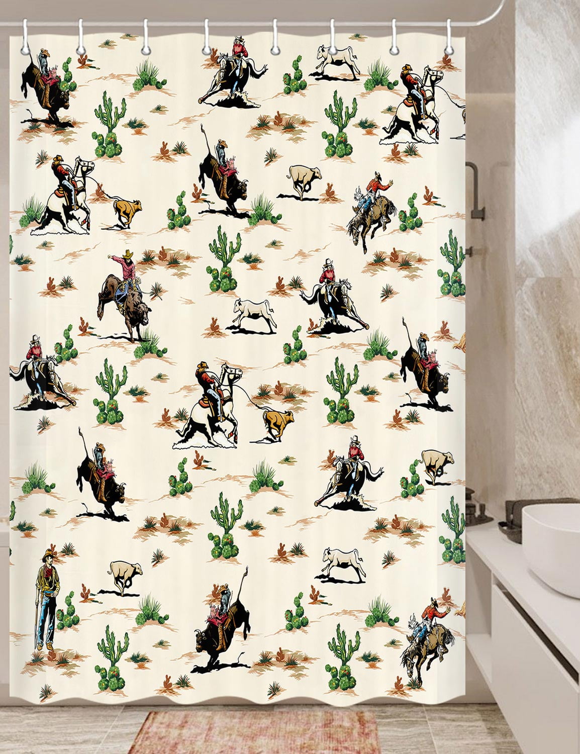Pattern Print Western Cowboy Bathroom Shower Curtain